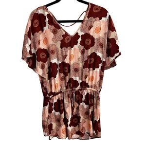 En Creme Size S Small Pink Flower Tunic Summer Flowy Lightweight